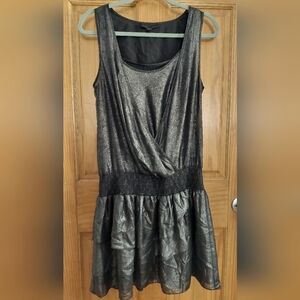 Banana Republic blk/charcoal shimmer short ruffle slvls dress Sz 8